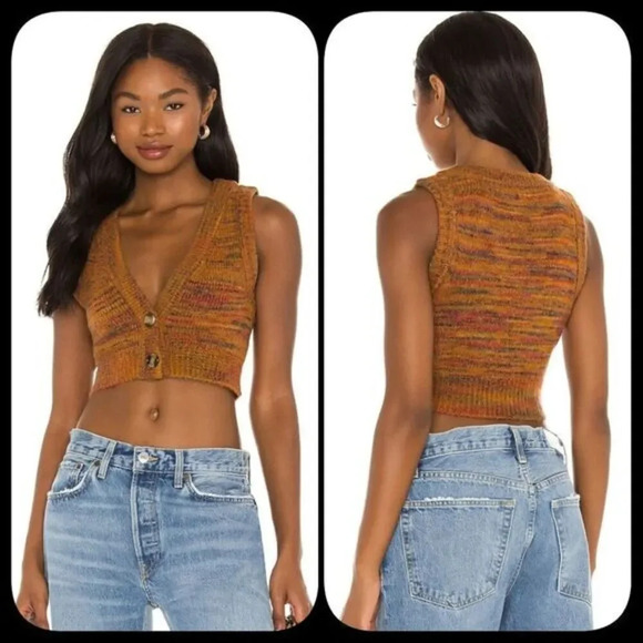 For Love & Lemons Helena Crop Sweater Vest in Orange - Picture 1 of 12